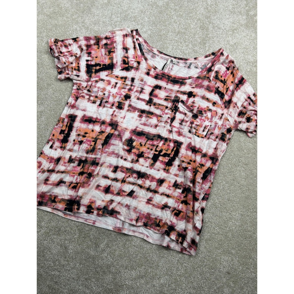 Calvin Klein Jeans Shirt Womens XL Multicolor Abstract Scoop Short Sleeve Top